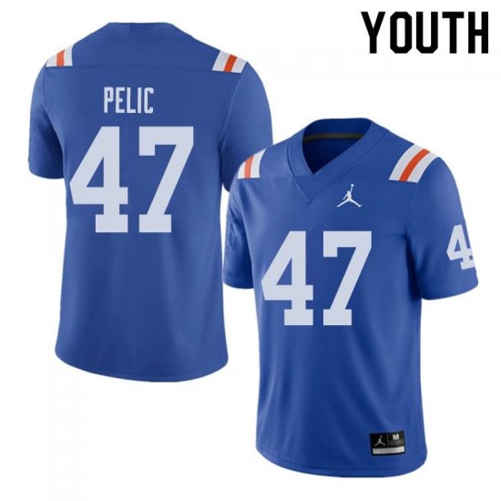 Youth Florida Gators #47 Justin Pelic NCAA Jordan Brand Royal Throwback Alternate Authentic Stitched College Football Jersey KEL7062NA